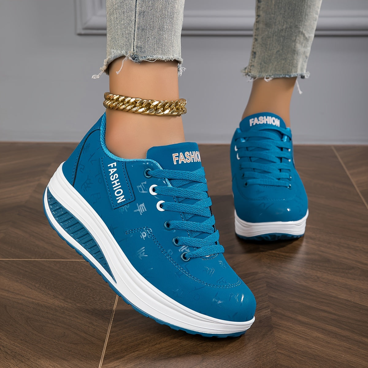 Women's Fashionable Rocker Sneakers - Breathable, Non-Slip Thick Sole Casual Shoes in Brown with White Sole Accents, Lace-Up Low Tops, Stain-Resistant, All-Season Wear